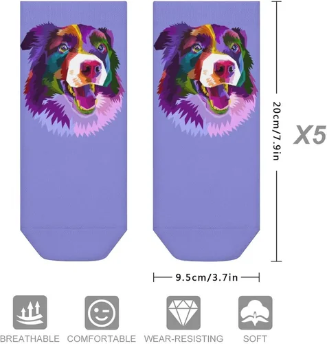 Vista 2 de Colorful Border Collie Dog Short Sock Casual Low Cut Socks Crew Socks Running Socks For Women Men