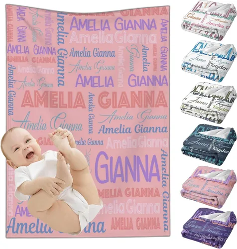 Vista 12 de Mantas de bebé personalizadas para niñas y niños, mantas de bebé personalizadas con nombre para niños y niñas, regalos personalizados para bebés