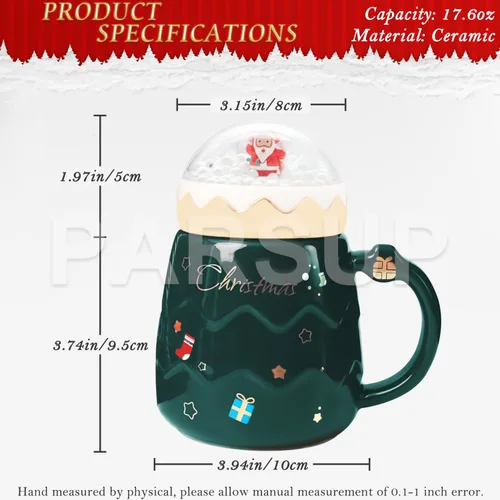 Vista 2 de Taza navideña PARSUP, lindas tazas de té de cerámica con tapa de Santa, taza novedosa para leche, café, chocolate caliente, regalo para mujeres