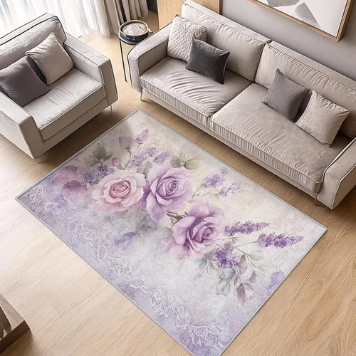 Vista 9 de Alfombra retro floral de 2 x 3 pulgadas, lavable de los años 60 y 70, alfombras hippie para entrada, dormitorio, cocina, alfombra de área de flores