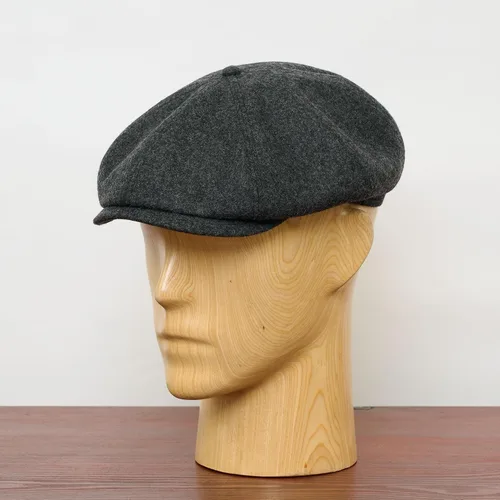 Vista 5 de Sterkowski Shelby Gorra de periódico 100% lana para hombre Elegante sombrero de papel de 8 paneles Gris-oscuro