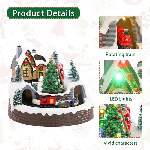 Vista 4 de DREAM GARDEN Casa de Pueblo Navideño, Santa Claus Trepando al Árbol de Navidad con Tren en Movimiento, Funciona con Batería, Edificios