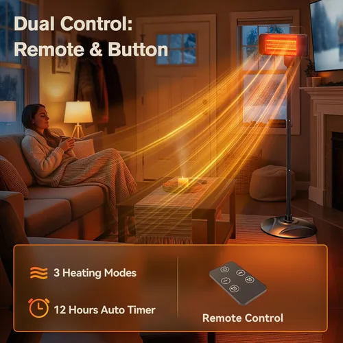 Vista 8 de Calentadores para exteriores para patio, 1500 W, 3 modos de calor y temporizador de 12 horas, calentador eléctrico impermeable IP54 con altura