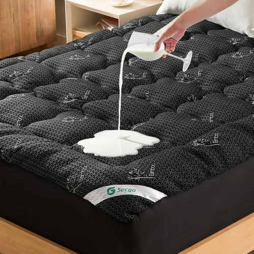 Vista 10 de Cubrecolchón prémium 100% impermeable tamaño individual, transpirable, protector de cama de rayón de bambú, funda de sábana de bolsillo profundo