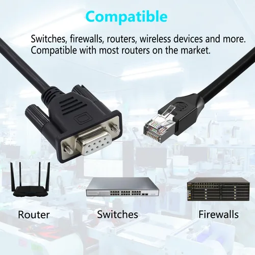 Vista 7 de Cable RJ45 a DB9 RJ45 macho a DB9 9 pines hembra RS232 puerto serie Cat5 Ethernet LAN Cable de consola RJ45 a RS232 Dispositivos de red Cable