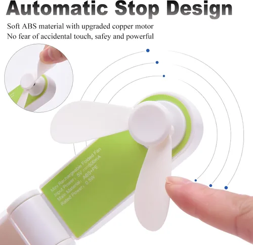 Vista 6 de Ventilador de mano personal, mini ventilador de bolsillo portátil, pequeño y ligero recargable por USB para deportes en casa, viajes al aire libre