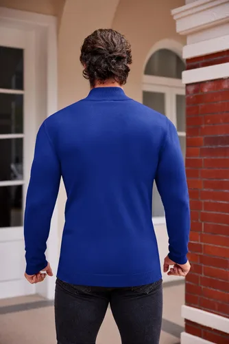 Vista 4 de COOFANDY Suéter de cuello alto falso para hombre, ajuste delgado, informal, básico, suéter térmico de punto