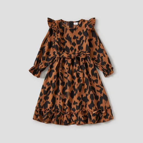 Vista 3 de Vestidos a juego para mamá y yo, vestido bohemio con volantes, estampado floral, manga larga, casual, otoño, invierno, mamá, hija, trajes a juego