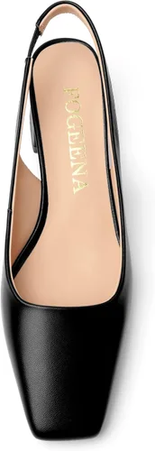 Vista 3 de Mujer mate nupcial tacón bajo sólido grueso cuero punta cuadrada Slip On Sexy 2 pulgadas bombas zapatos negro tamaño 8.5 - Caites de Mujer de Tacon