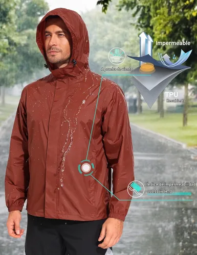 Vista 5 de Little Donkey Andy Chaqueta impermeable con capucha para hombre Castaño Rojizo