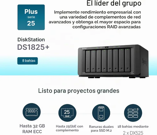 Vista 2 de Synology 8 Bay DiskStation DS1825+ (sin disco)
