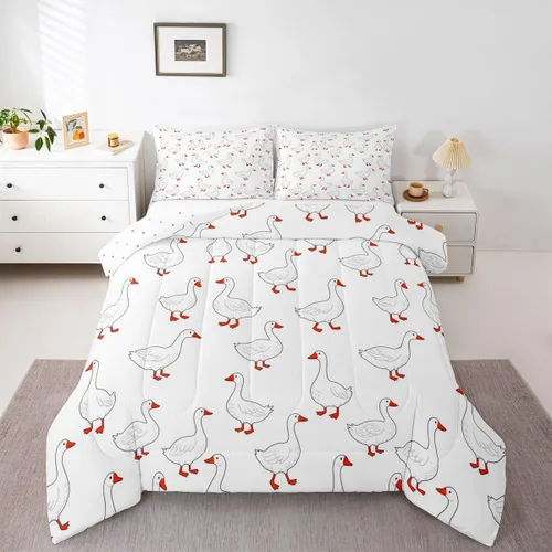 Vista 16 de Erosebridal Juego de ropa de cama a cuadros azul para niños, juego de cama individual con diseño de patos amarillos de dibujos animados, juego