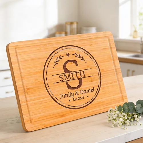 Vista 2 de Tabla de cortar personalizada de regalo para Navidad, ideas de regalo para pareja propietaria de casa, tabla de cortar de bambú personalizada Home