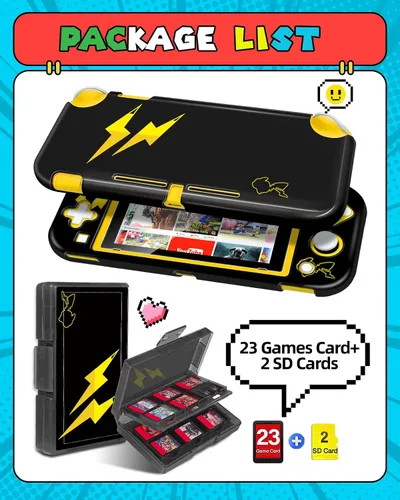 Vista 3 de Gurgitat 2in1 Cute for Switch Lite Case Protector, Switch Lite Game Cases Cartridge Storage Pikach Cartoon Anime Boys Men 24 Game Card Holder
