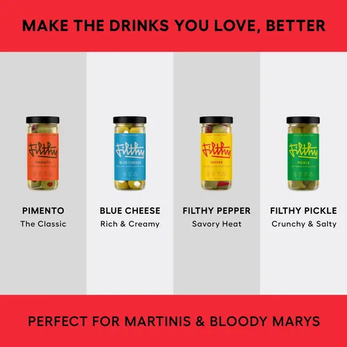 Vista 7 de Aceitunas rellenas de pimiento Filthy Pepper, guarnición premium para cócteles, aceitunas rellenas de pimiento Piri Piri, sin OMG, sin gluten