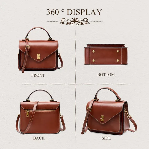 Vista 5 de Bolsos cruzados de cuero genuino para mujer, bolso ligero para viaje y trabajo con correa doble ajustable Leather CrossbodyBag