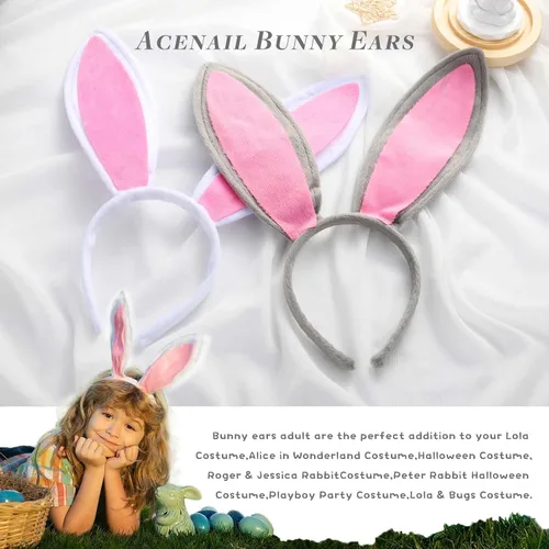 Vista 7 de Orejas de conejo blancas con orejas de conejo peludas, diadema de orejas de conejo, accesorios para el cabello para mujeres