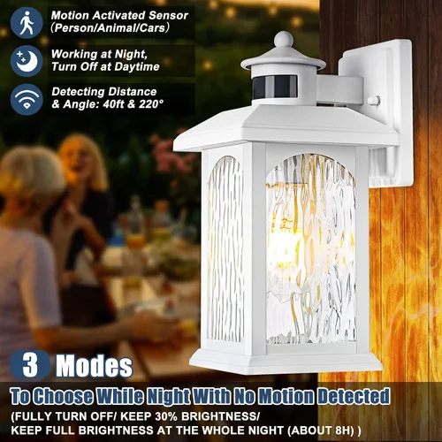 Vista 5 de Aplique de pared con sensor de movimiento para exteriores, iluminación blanca con sensor de movimiento del atardecer al amanecer, luces de pared