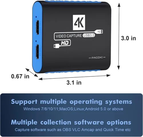 Vista 2 de Tarjeta de captura de video USB 3.0 HDMI para Switch 2 PS5 Xbox DSLR Azul