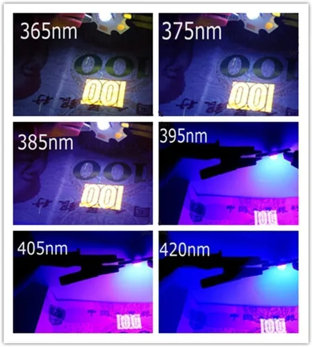 Vista 2 de 3W 5W 10W 20W 30W 50W 100W Luz de alta potencia UV púrpura LED 365nm 375nm 380nm 385nm 395nm 400nm 405nm bombillas ultravioleta chips de lámpara