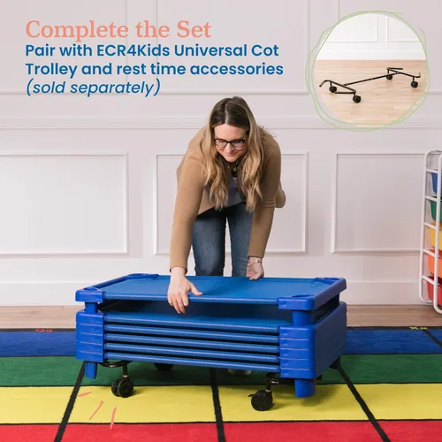 Vista 6 de ECR4Kids Cama/catre estándar para niños pequeños (Paquete de 6), Azul, 1 Breathable mesh, GREENGUARD Gold Certified, 75 lb capacity, space-saving