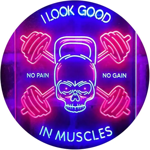 Vista 15 de ADVPRO No Pain No Gain I Look Good in Muscles Weight Train Gym Fitness Señal de neón LED de doble color azul y rojo 8 x 12 pulgadas st6s23-i4093-br
