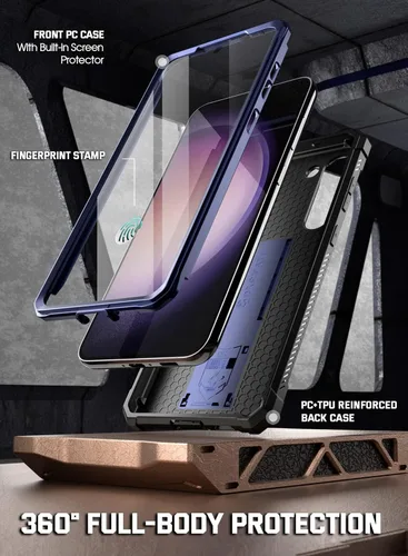 Vista 2 de Poetic Spartan - Funda para Samsung Galaxy S23+ Plus 5G de 6.7 pulgadas, protector de pantalla integrado funciona con identificación de huellas Azul