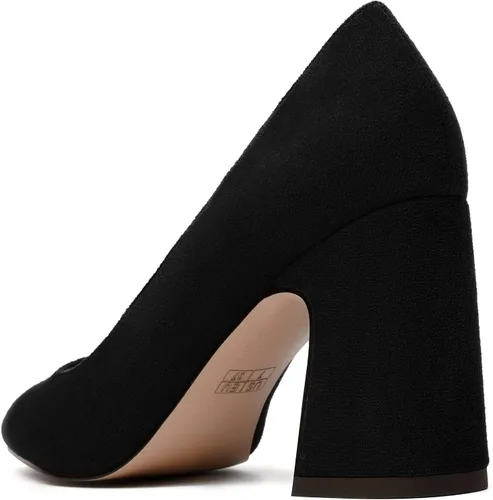 Vista 7 de MERRORI Zapatos de tacón alto y grueso para mujer, puntera puntiaguda, de gamuza, para oficina, sin cordones, zapatos de tacón de 3.3 pulgadas