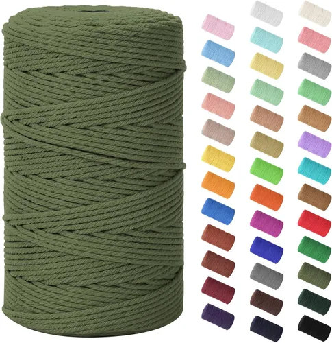 Vista 50 de Cuerda de macramé de 0.079 in x 220 yardas (656 pies), cuerda de algodón natural para colgar en la pared, ganchos de plantas, manualidades Verde