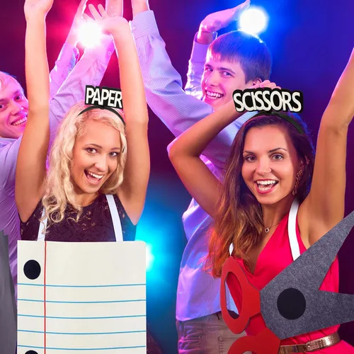 Vista 4 de Kinlop Juego de 6 piezas de tijeras de papel de roca para adultos, para hombres y mujeres, trajes de Halloween, divertido disfraz de grupo