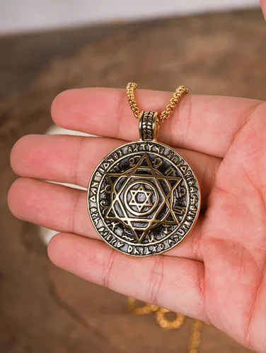 Vista 3 de HAQUIL Seal of Solomon Necklace, Stainless Steel 12 Constellations Hexagram Six Pointed Star of David Protection Amulet Pendant, Box Chain, Jewish