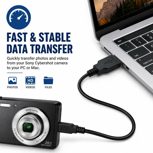 Vista 2 de Master Cables Cable de carga y transferencia de datos USB de repuesto compatible con cámaras digitales Sony Cyber-Shot DSC-H200 H300 H400 W180 W310