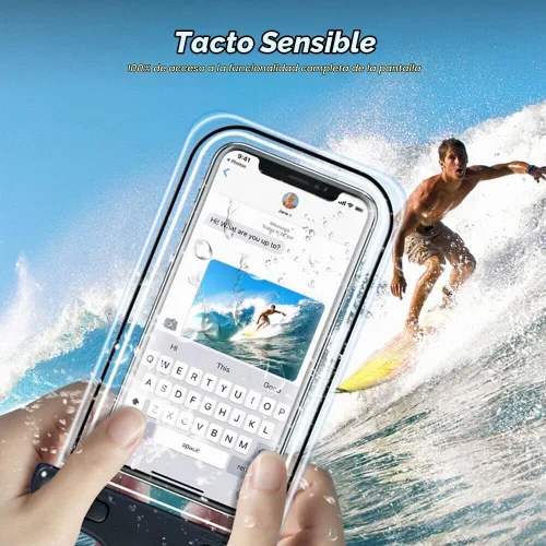 Vista 5 de Baiao Bolsa impermeable para teléfono, funda impermeable de 8.3 pulgadas para iPhone 16, 15, 14, 13 Pro Max, IPX8, bolsa seca para teléfono celular