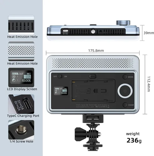 Vista 5 de VILTROX Panel de luz LED RGB 15C, control de teléfono inteligente 360° a todo color en la cámara, iluminación de fotografía LED con zapata fría