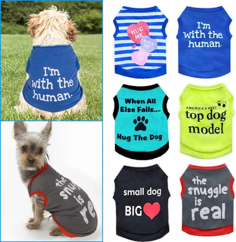 Vista 4 de 6 piezas camisas para perros pequeños y medianos, chaleco transpirable estampado para mascotas, ropa de verano para perro, camiseta suave para Azul