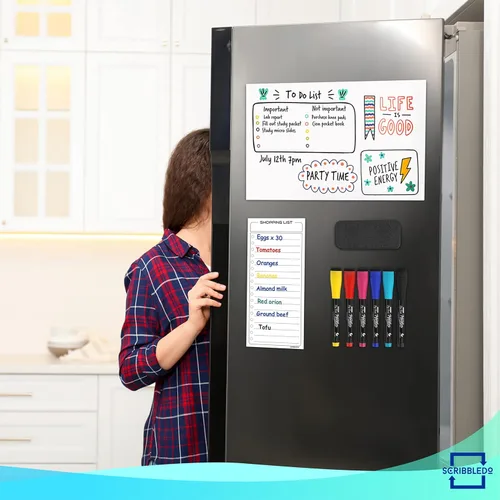 Vista 5 de Pizarra magnética de borrado en seco para refrigerador, pizarra blanca, imán para refrigerador, 8 x 12 pulgadas, pizarra blanca magnética