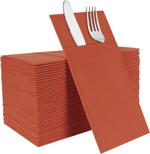 Vista 19 de Servilletas negras desechables con sensación de lino con bolsillo integrado para cubiertos, preplegadas para cuchillos y tenedores, servilletas