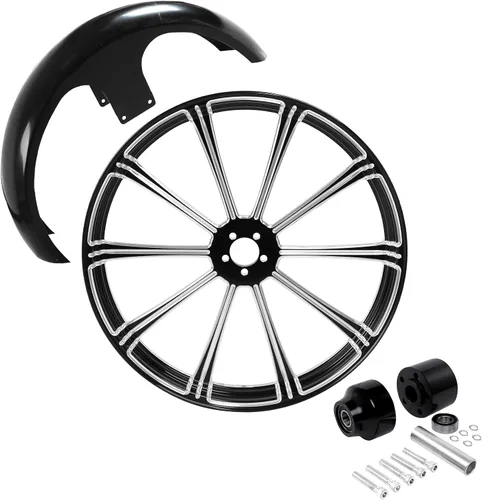 Vista 20 de TCMT Llanta de rueda delantera de 21", buje de rueda de brida de doble disco con guardabarros delantero negro sin pintar, compatible con modelos