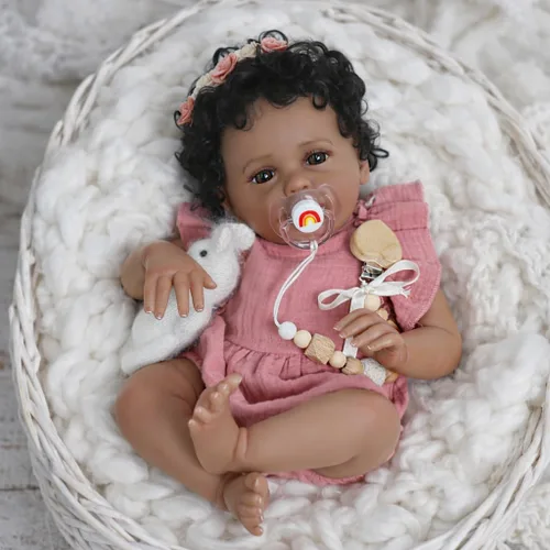 Vista 9 de SCOM Muñeca Bebé Reborn Realista – Niña afroamericana negra de 18 pulgadas, muñecas realistas con cuerpo suave y pesado, juguete de regalo de Bebé