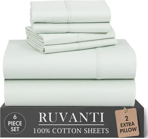 Vista 13 de RUVANTI 4 piezas de sábanas de algodón - 100% algodón natural suave, ligero y transpirable, sábanas de percal crujiente, juego de sábanas Botanica