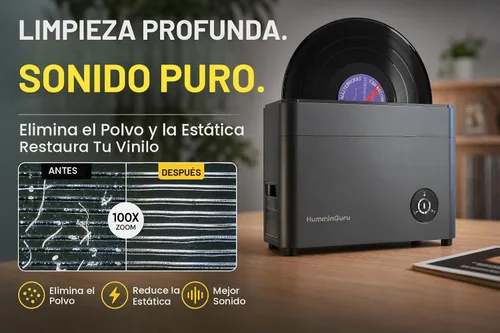 Vista 3 de HumminGuru Limpiador de discos de vinilo ultrasónico - Máquina de limpieza de discos de vinilo ultrasónico de 40kHz con secado automático, Kit