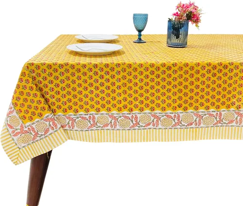 Vista 50 de Ridhi Mantel rectangular con estampado de bloque de mano verde espárragos Espárragos Verde Gadd
