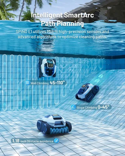 Vista 5 de Spino E1 - Limpiador robótico inalámbrico para piscinas, filtro de doble capa, 1600 pies cuadrados, APP