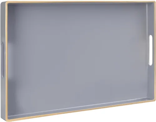 Vista 25 de MAONAME - Bandeja decorativa verde oscuro, bandeja de servir redonda de 13 pulgadas con asas, bandejas de plástico para mesa de café, bandejas