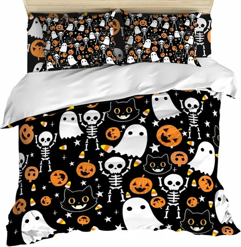 Vista 9 de Juego de funda de edredón Queen – Juego de funda de edredón de 4 piezas de gnomos azules de Navidad, juegos de ropa de cama de árbol de Navidad