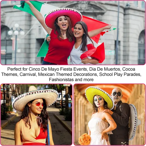 Vista 7 de Mumufy 6 sombreros de fiesta mexicana del Cinco de Mayo, sombrero auténtico del Cinco de Mayo, sombreros de fiesta para hombres y mujeres, fiesta
