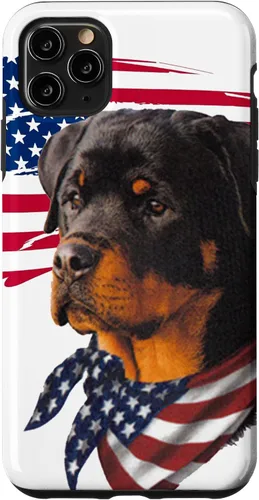 Vista 13 de Funda genial impresionante con la bandera estadounidense para iPhone 16 Rottweiler Dog