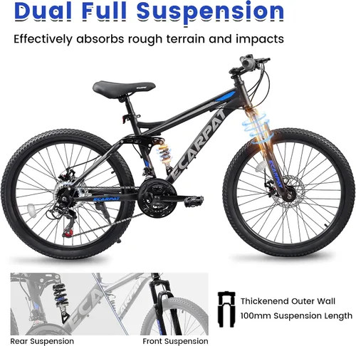 Vista 4 de 26 27.5 inch Mountain Bike Full Suspension, 21-Speed Steel Frame for Men & Women, Mechanical Disc Brakes Mens Mountain Bike, Outdoor Cycling