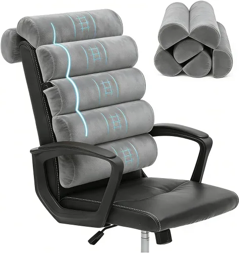 Vista 8 de Almohada de apoyo lumbar para silla de oficina con respaldo alto Terciopelo azul corto