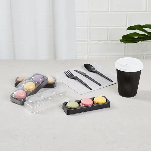 Vista 6 de Restaurantware Shock Safe - Cajas para llevar macarrones de 5.7 x 2.2 x 1.4 pulgadas, 100 cajas de exhibición duraderas, se adaptan a 3 macarons